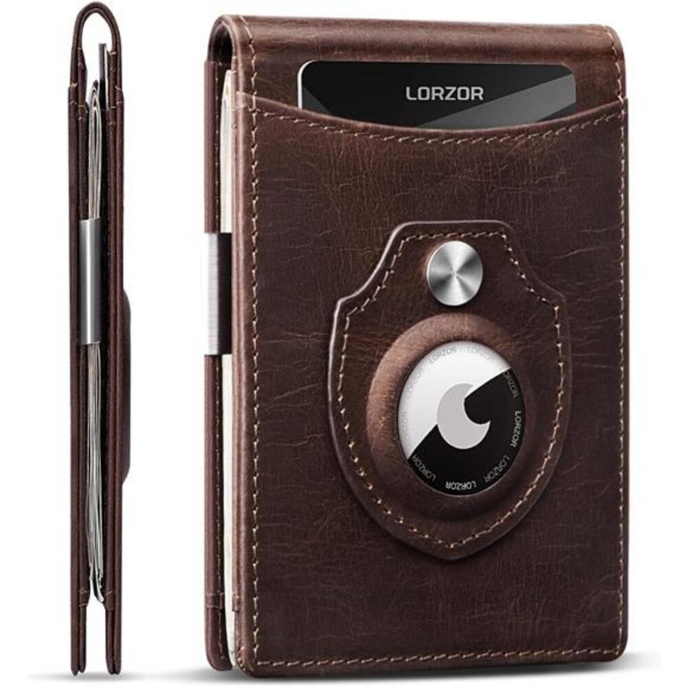 AirTag Wallet with Money Clip - Bifold Full Grain Leather Mens Wallets